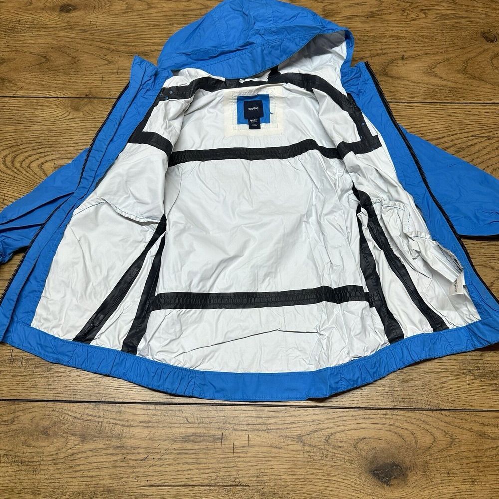 Vintage Baby Gap Size 4T Blue Rain Coat Spring Jacket Long Sleeve Hood Pockets - Picture 3 of 6